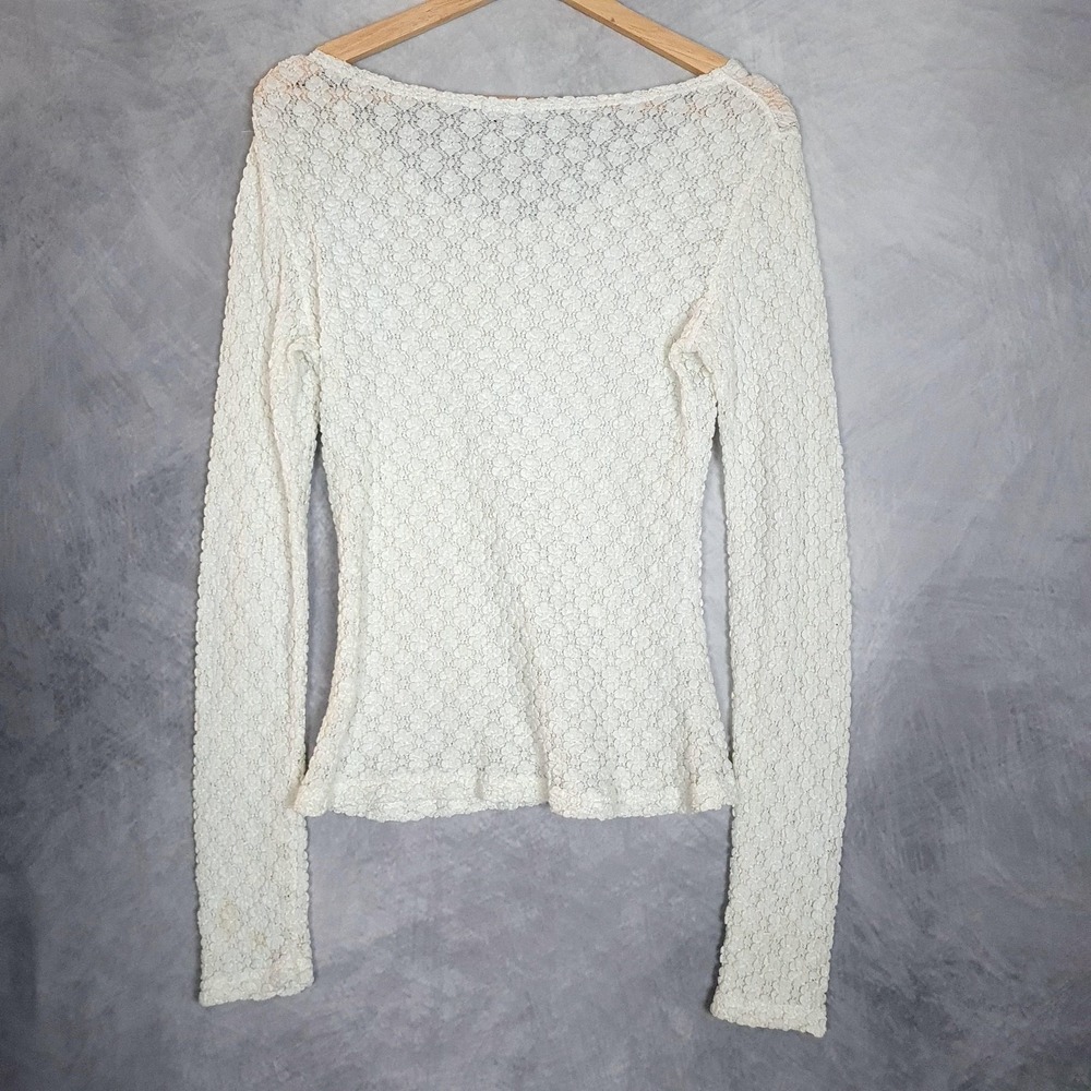 Anne Fontaine Top Womens 4 White Sheer Lace Floral Scoop Neck Long Sleeve Blouse - Picture 9 of 16